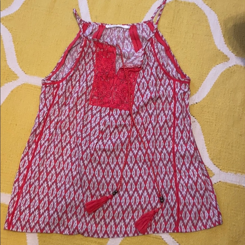 Size L, coral/red and gray tank with tassel tie